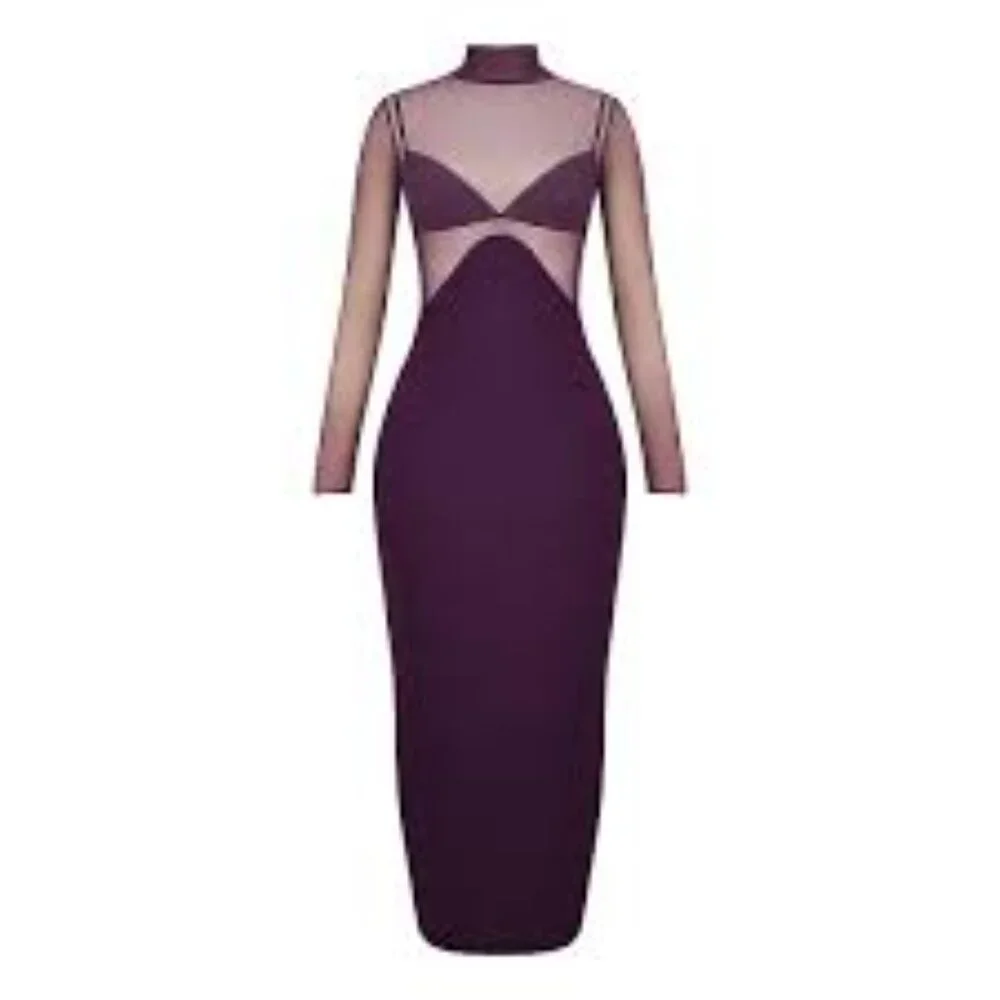 NTWO-HOUSE OF CB "SAFIYA" BLACK GRAPE MAXI DRESS - Picture 4 of 5
